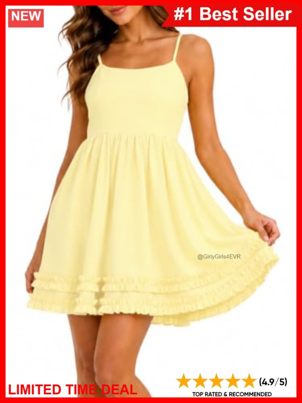 Women's Spaghetti Strap Ruffle Hem Mini A-Line Summer Dress